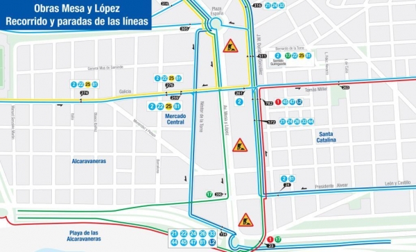 Guaguas Municipales traslada su parada de ‘Mesa y López, 3’ al cruce entre León y Castillo y la Base Naval por obras de mejoras urbanísticas asociadas al proyecto de la MetroGuagua