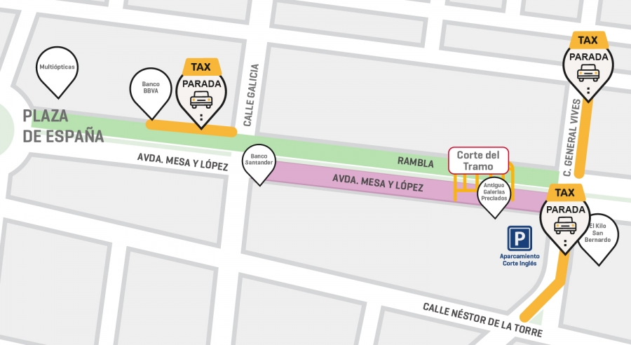 Mesa y López cierra al tráfico un nuevo tramo este martes por las obras de la MetroGuagua