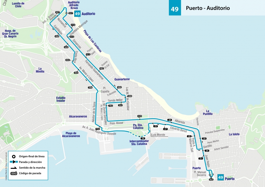 Guaguas Municipales intensifica las conexiones entre las zonas del Puerto, Guanarteme y el Auditorio con la nueva Línea 49 