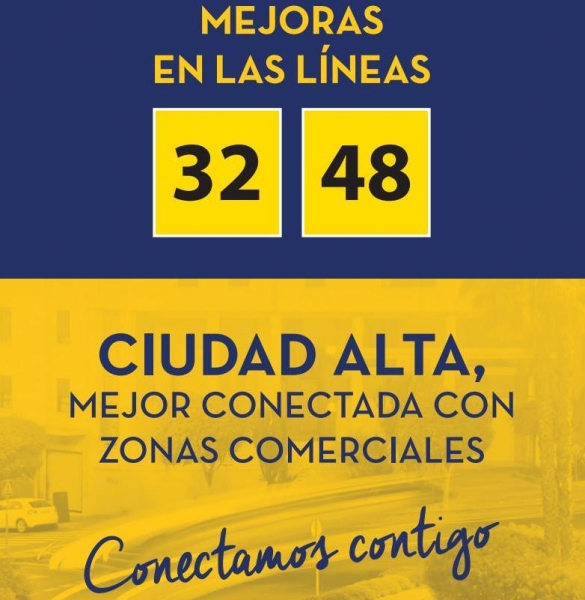 Guaguas Municipales mejora las conexiones de Ciudad Alta al extender el recorrido de la Línea 32 hasta el Auditorio y ubicar una nueva parada en Siete Palmas para la Línea 48